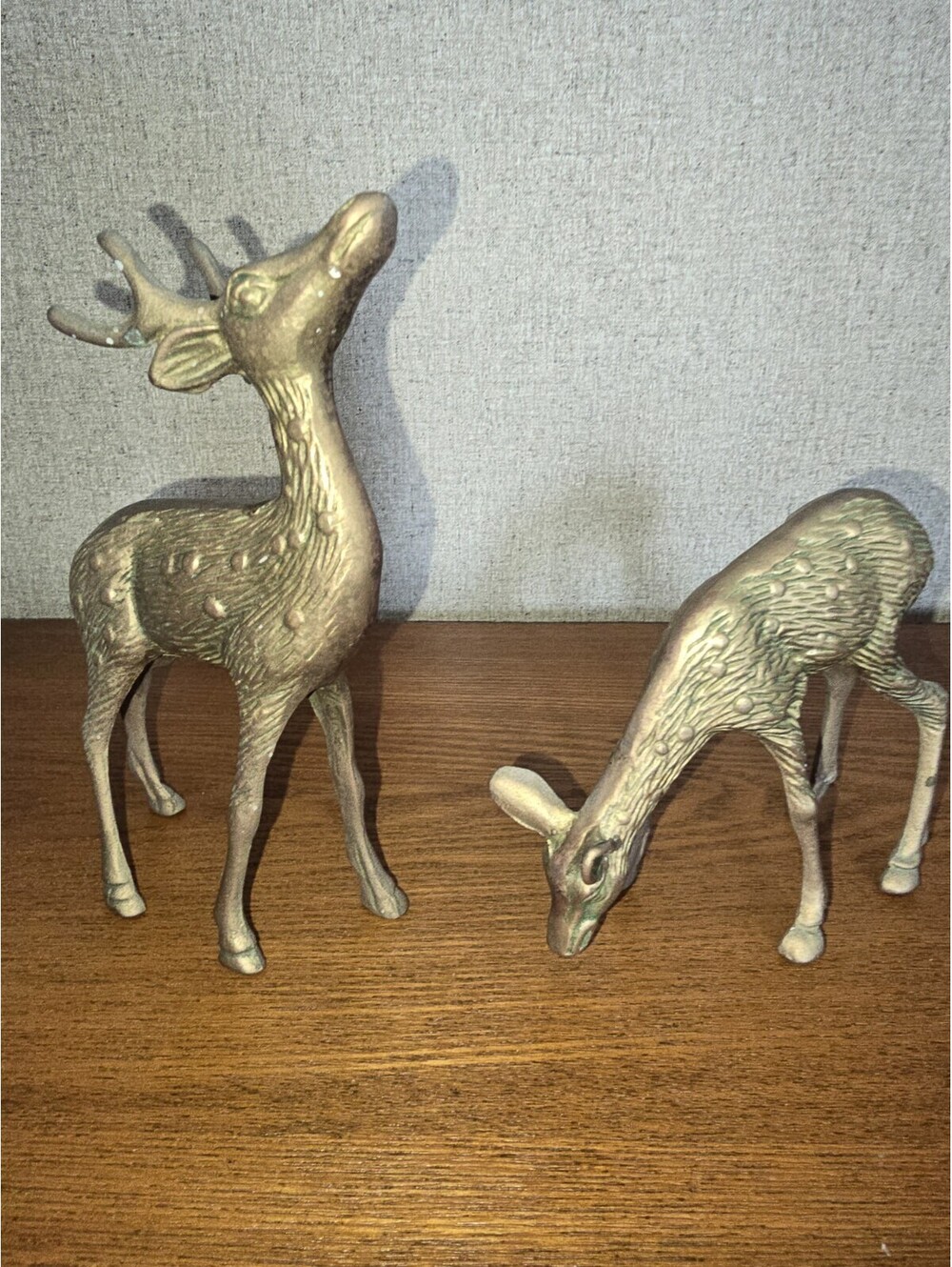 Vtg Pair Of Beautiful Brass Deer-Buck & Doe/MCM Figurines/detailed/Spotted/heavy